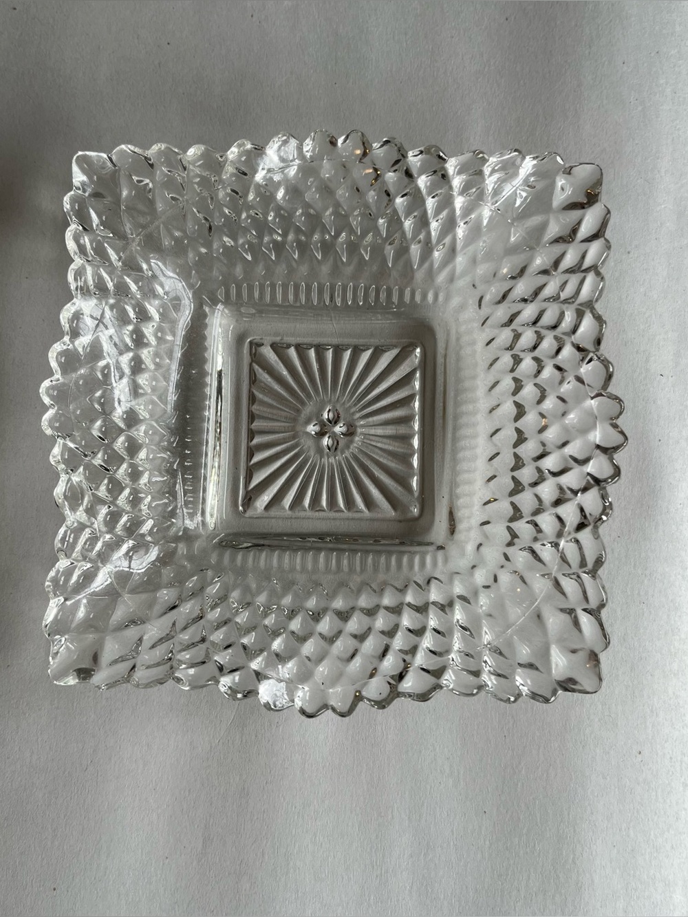 Vintage Indiana Glass Diamond Point Pattern Candy Trinket Coin Dish 3.8x3.8”